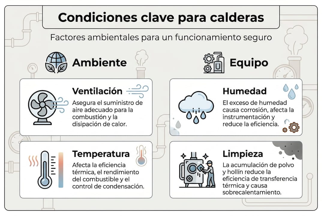Infografía sobre las condiciones ambientales que afectan al funcionamiento de las calderas