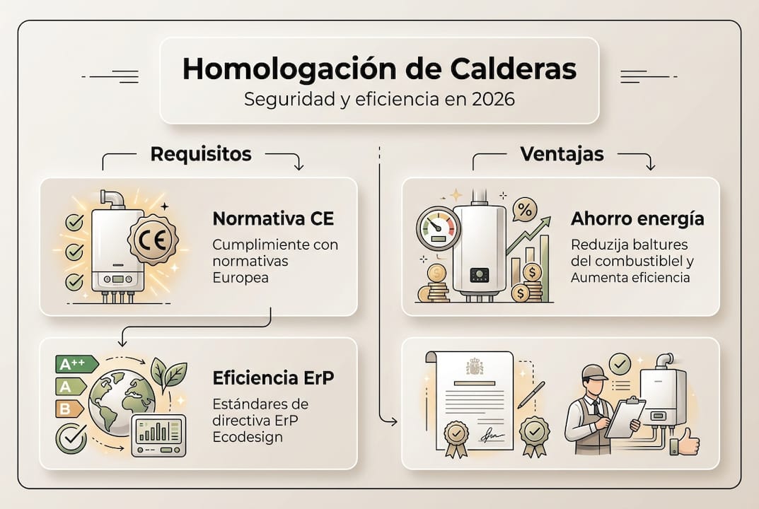 Infografía con un resumen del proceso de homologación de calderas y sus principales beneficios