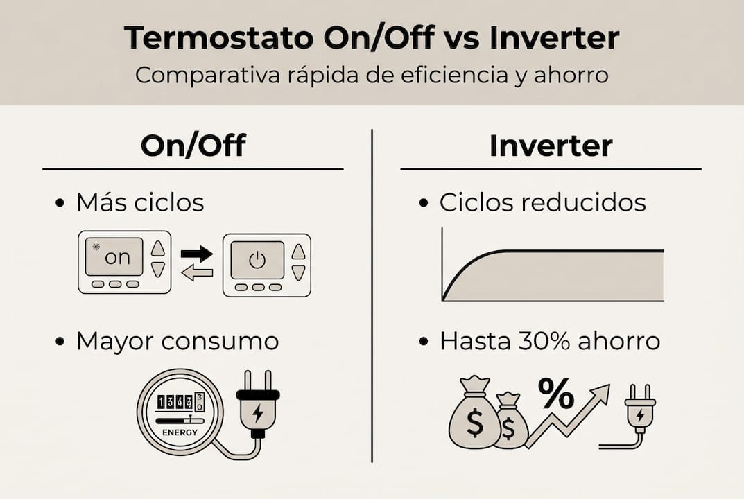 Comparativa visual de la eficiencia energética: termostatos tradicionales vs. tecnología inverter
