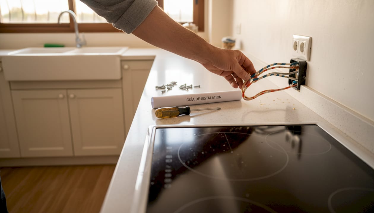 Instalación de electrodomésticos: seguridad y garantías 3 Persona enchufando una placa de inducción en casa