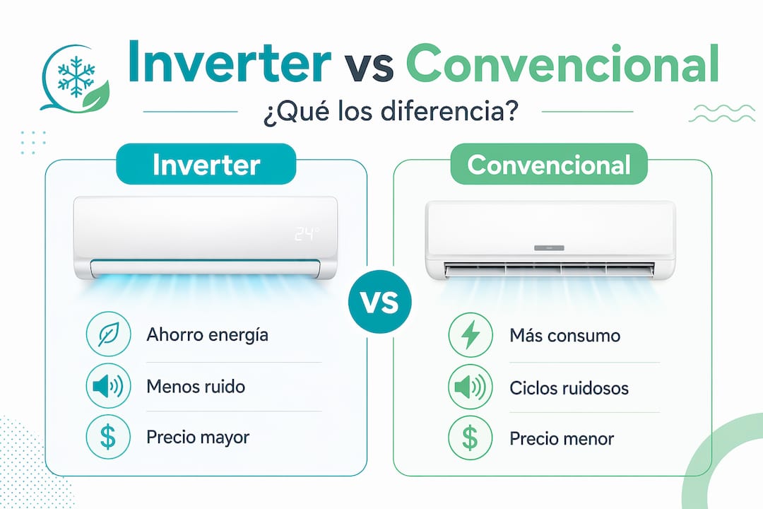 Comparativa visual entre aire acondicionado inverter y tradicional