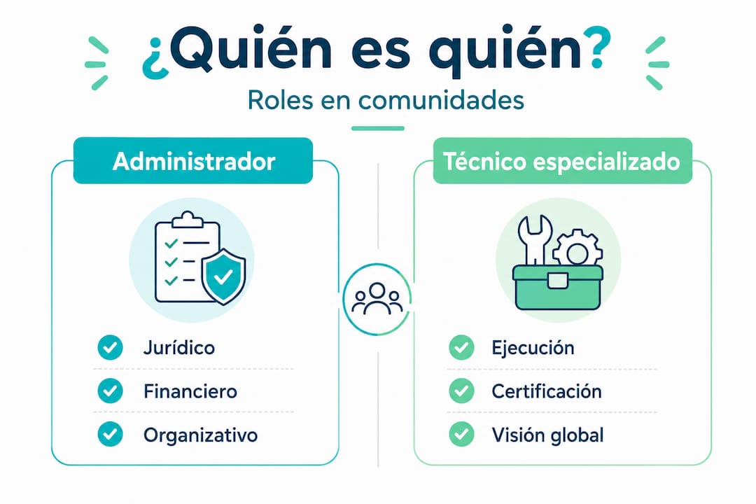 Infografía sobre las funciones clave del administrador y el técnico especializado