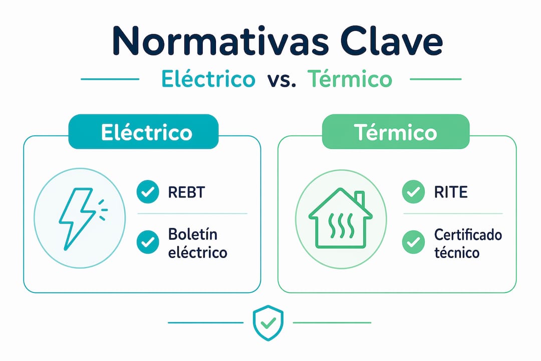 Infografía sobre las diferencias entre las normativas eléctricas y térmicas