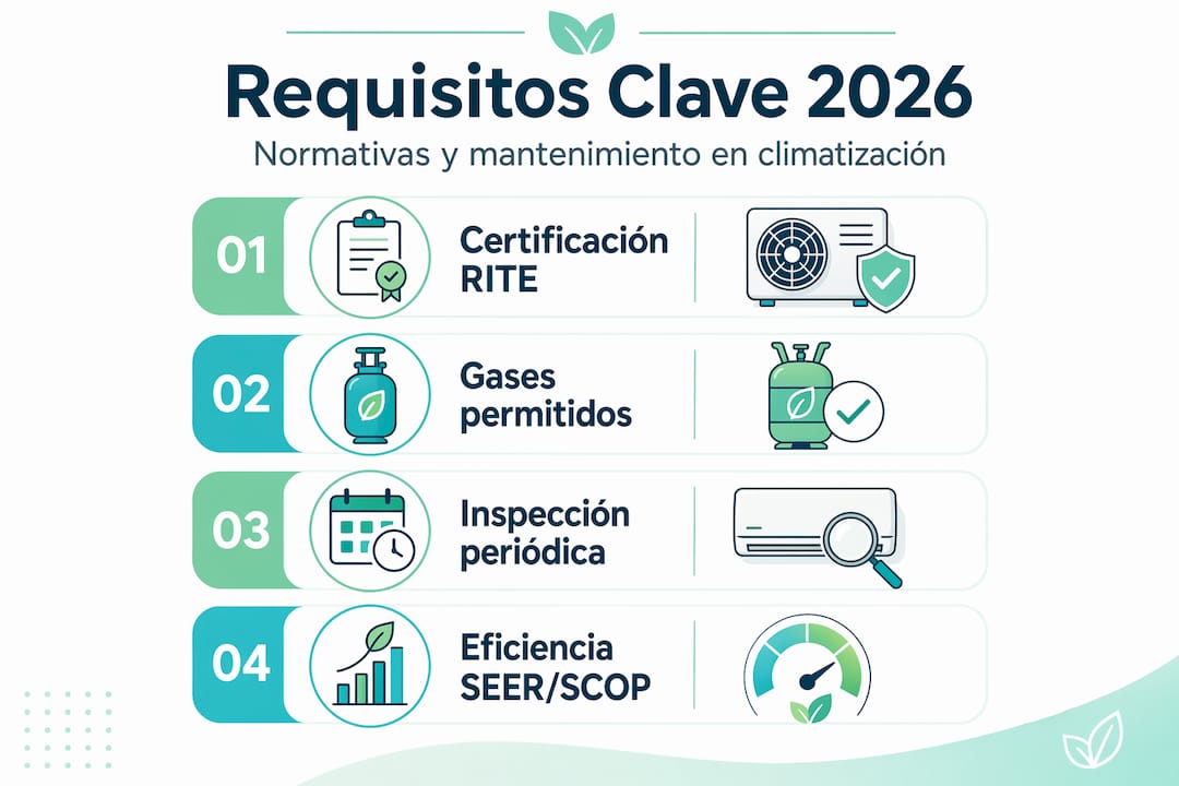 Normativas para equipos de climatización: guía 2026 2 Resumen visual de los principales requisitos para sistemas de climatización en 2026
