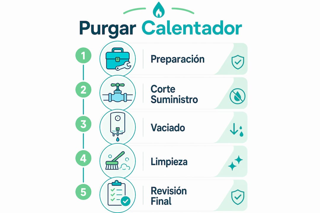 Infografía con los pasos para vaciar el calentador de agua de forma segura