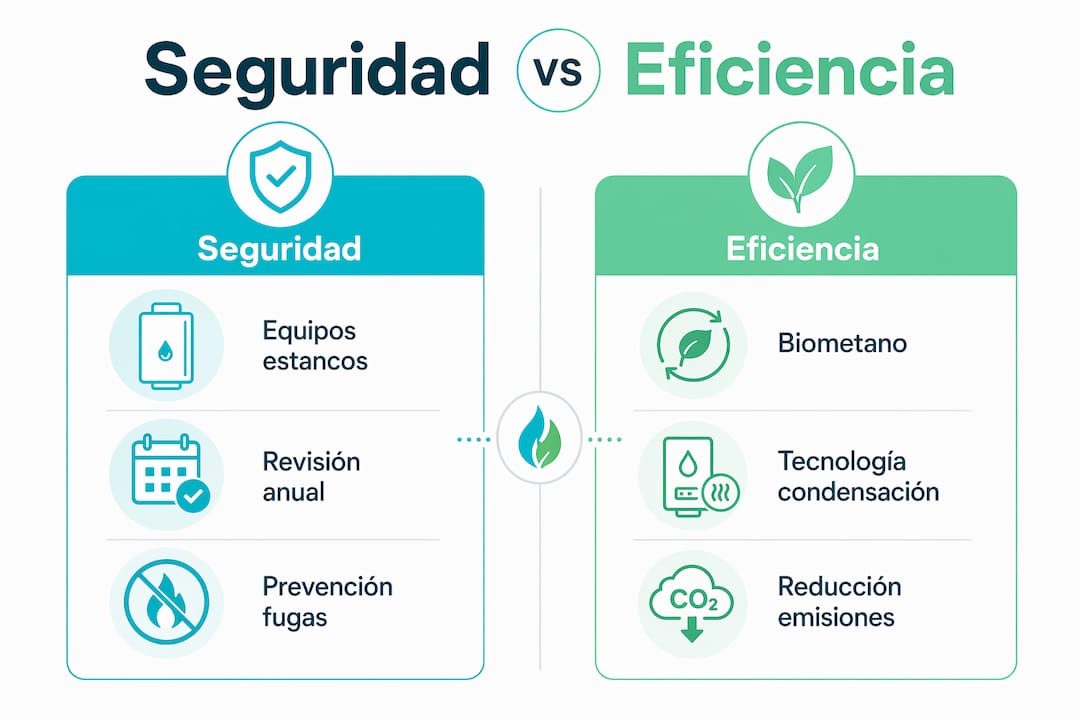 Infografía que muestra una comparación entre la seguridad y la eficiencia de los distintos tipos de calentadores