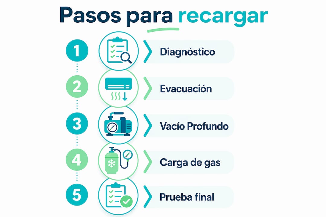 Infografía: guía paso a paso para recargar el gas del aire acondicionado