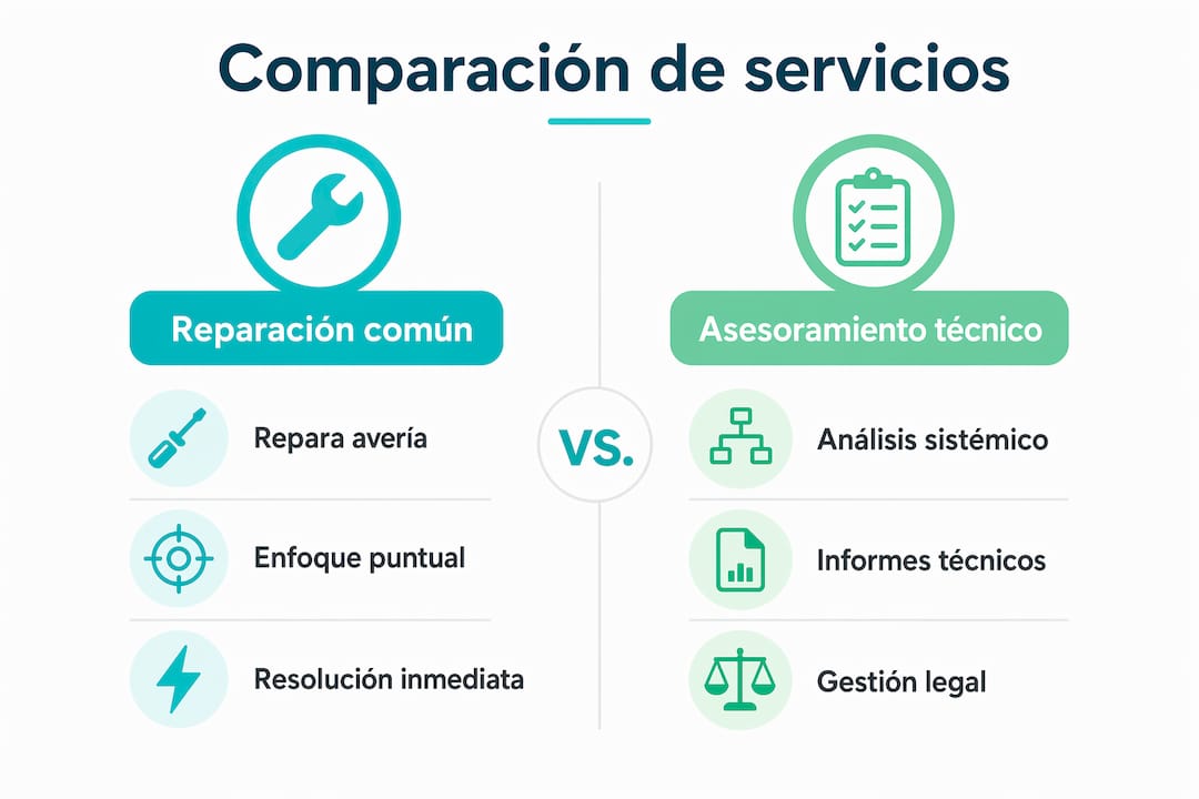 Infografía sobre las diferencias entre el soporte técnico especializado y las reparaciones tradicionales