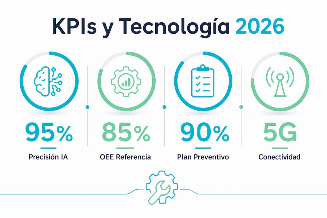 Tendencias en mantenimiento industrial 2026 3 Infografía sobre los principales indicadores y tecnologías esenciales para el mantenimiento en 2026