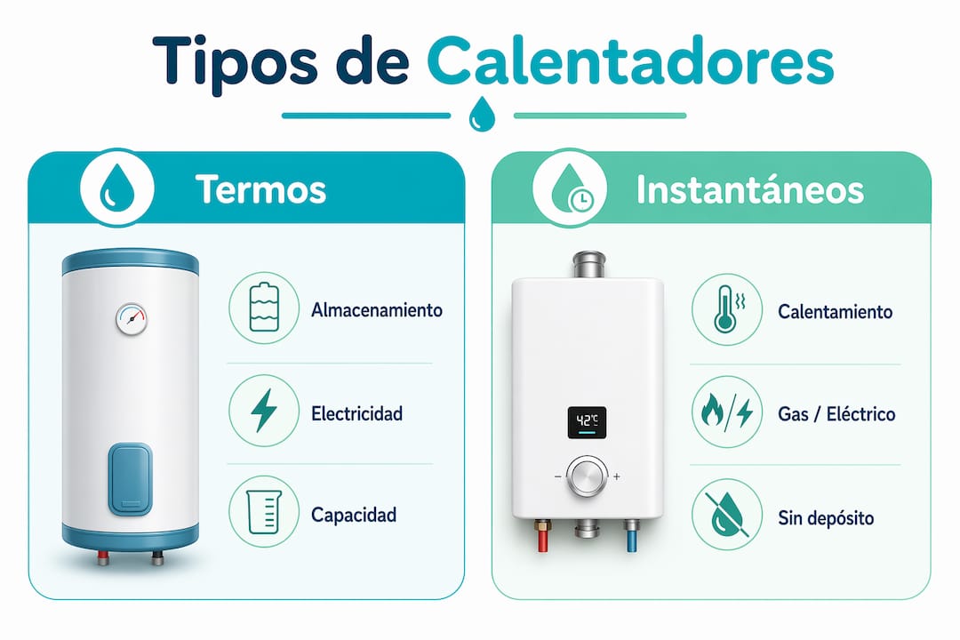 Infografía para comparar los diferentes tipos de calentadores de agua