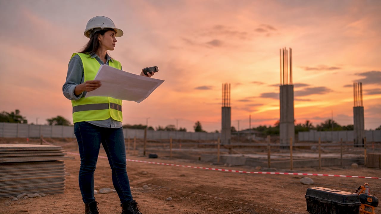 Ingeniera realizando mediciones de carga térmica en el interior de un edificio