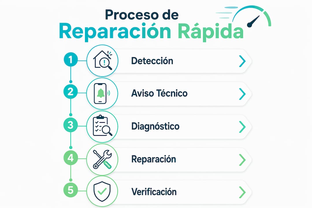 Infografía con los pasos clave para una reparación rápida