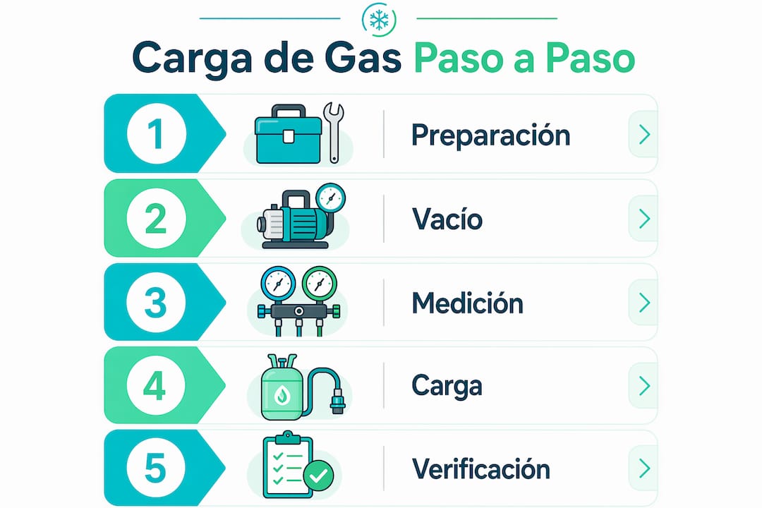 Infografía: cómo realizar una carga de refrigerante de manera correcta paso a paso