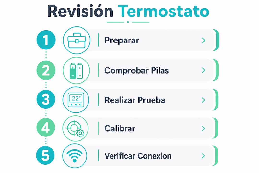 Guía visual con los pasos clave para comprobar el funcionamiento del termostato