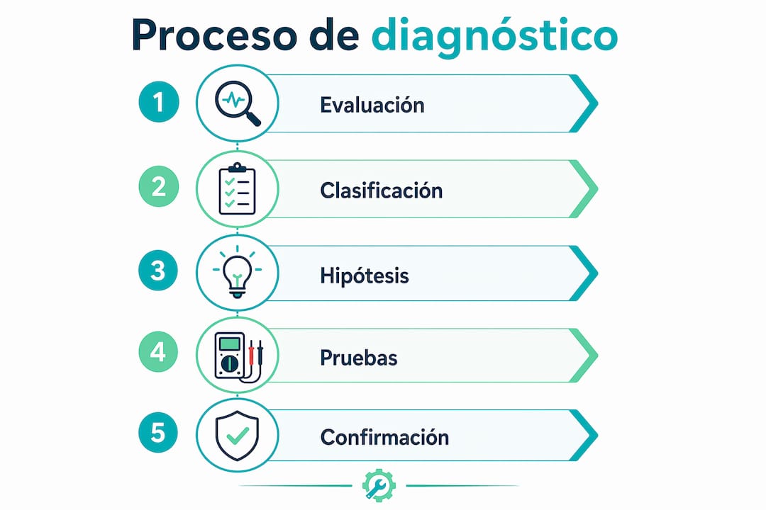 Infografía sobre las fases del proceso de diagnóstico de averías