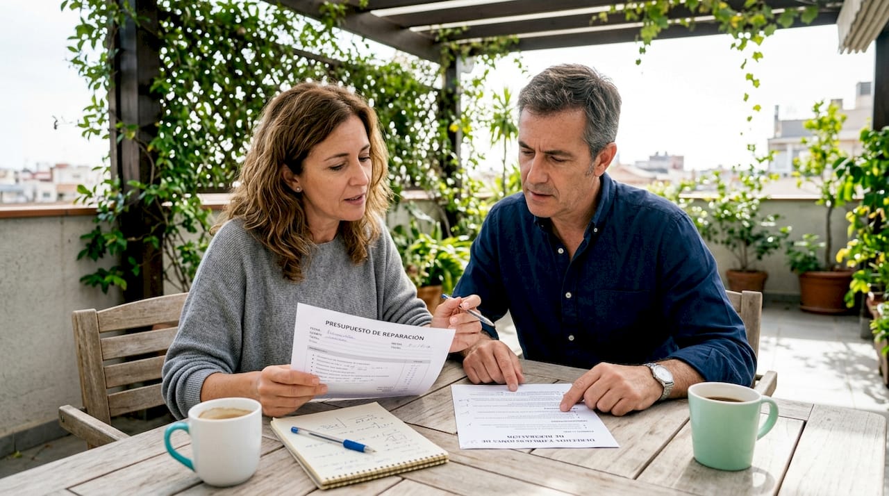 Pareja conversando sobre sus derechos y responsabilidades a la hora de hacer reparaciones