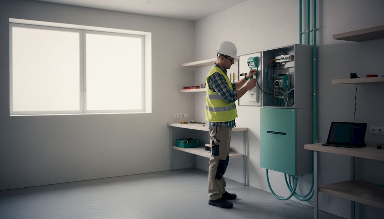 Un profesional certificado se encarga de la instalación del sistema de calefacción en una vivienda.