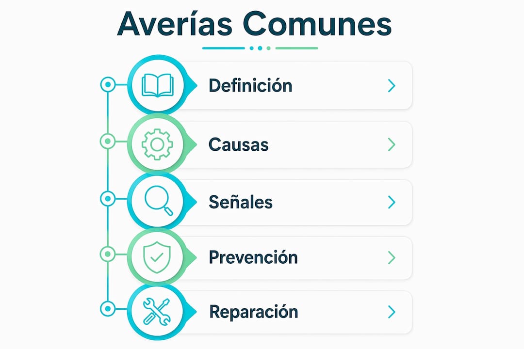 Guía visual con los pasos para identificar y solucionar las averías más frecuentes en electrodomésticos y sistemas de climatización