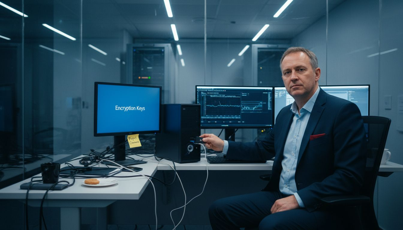 IT manager handling encryption keys in server room