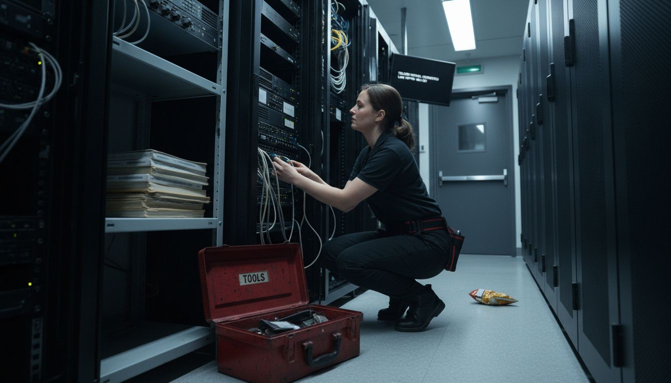 Technician servicing business VoIP system hardware