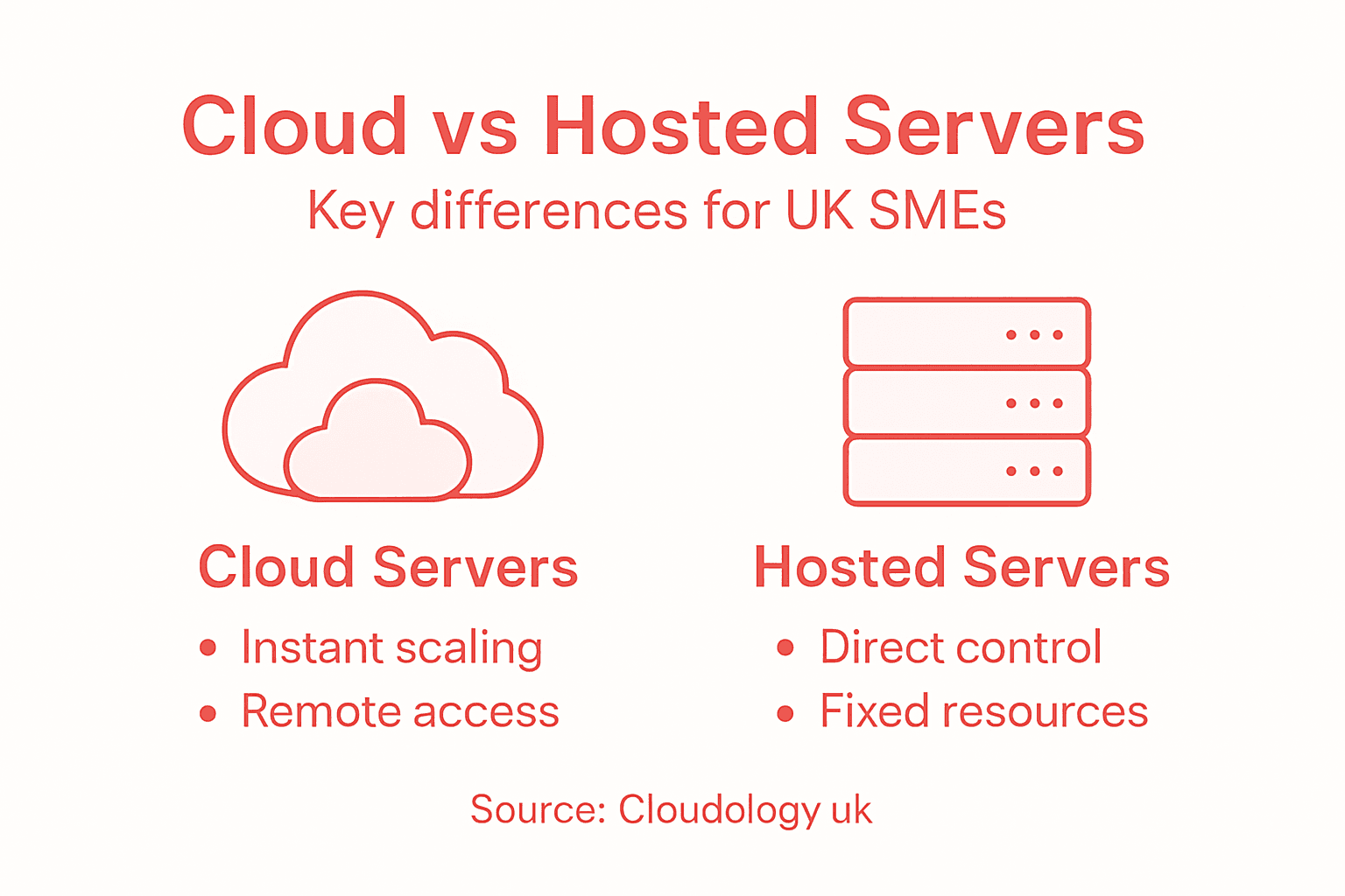 Infographic comparing cloud and hosted servers