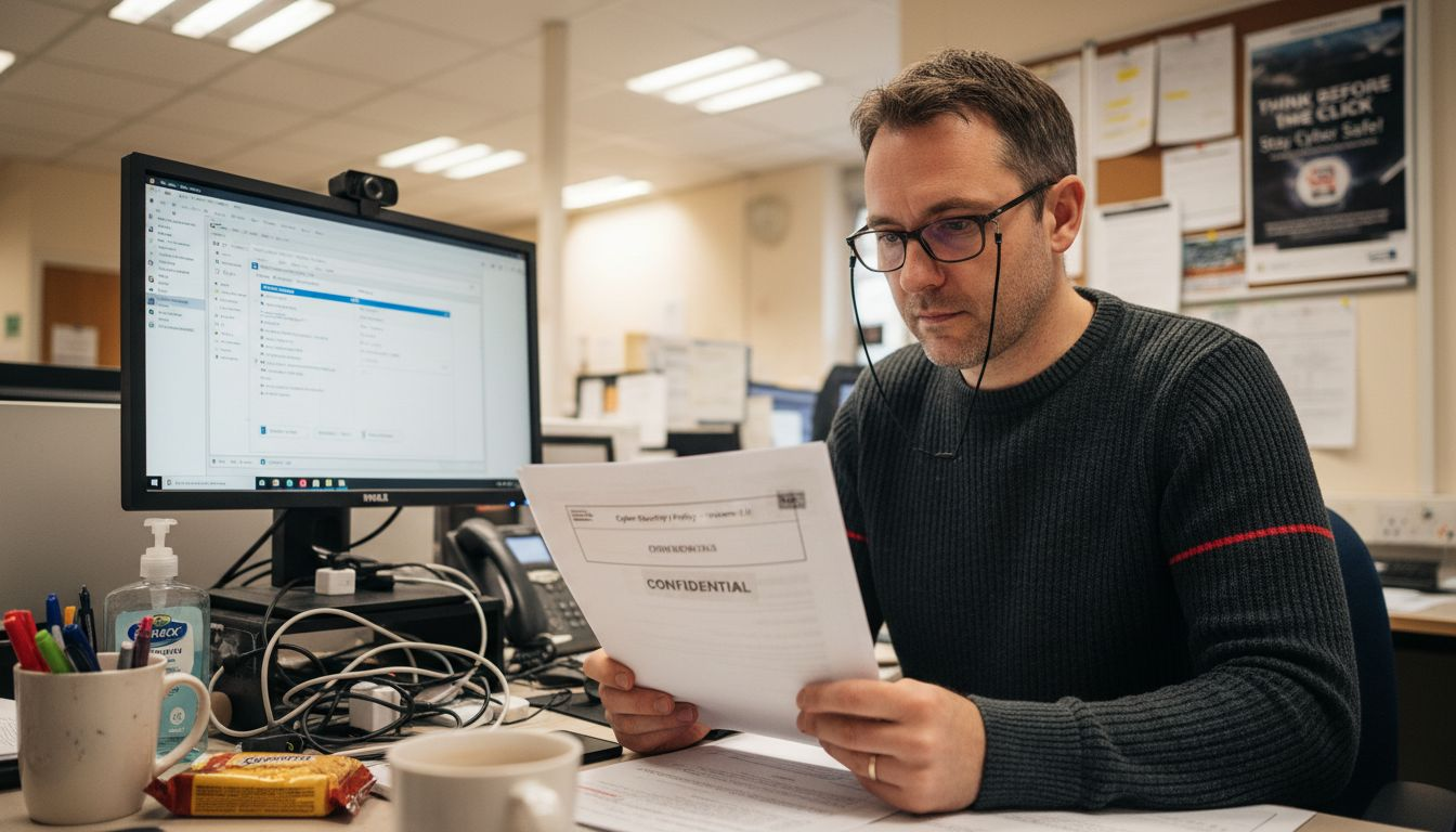 IT manager reviews cybersecurity policy document