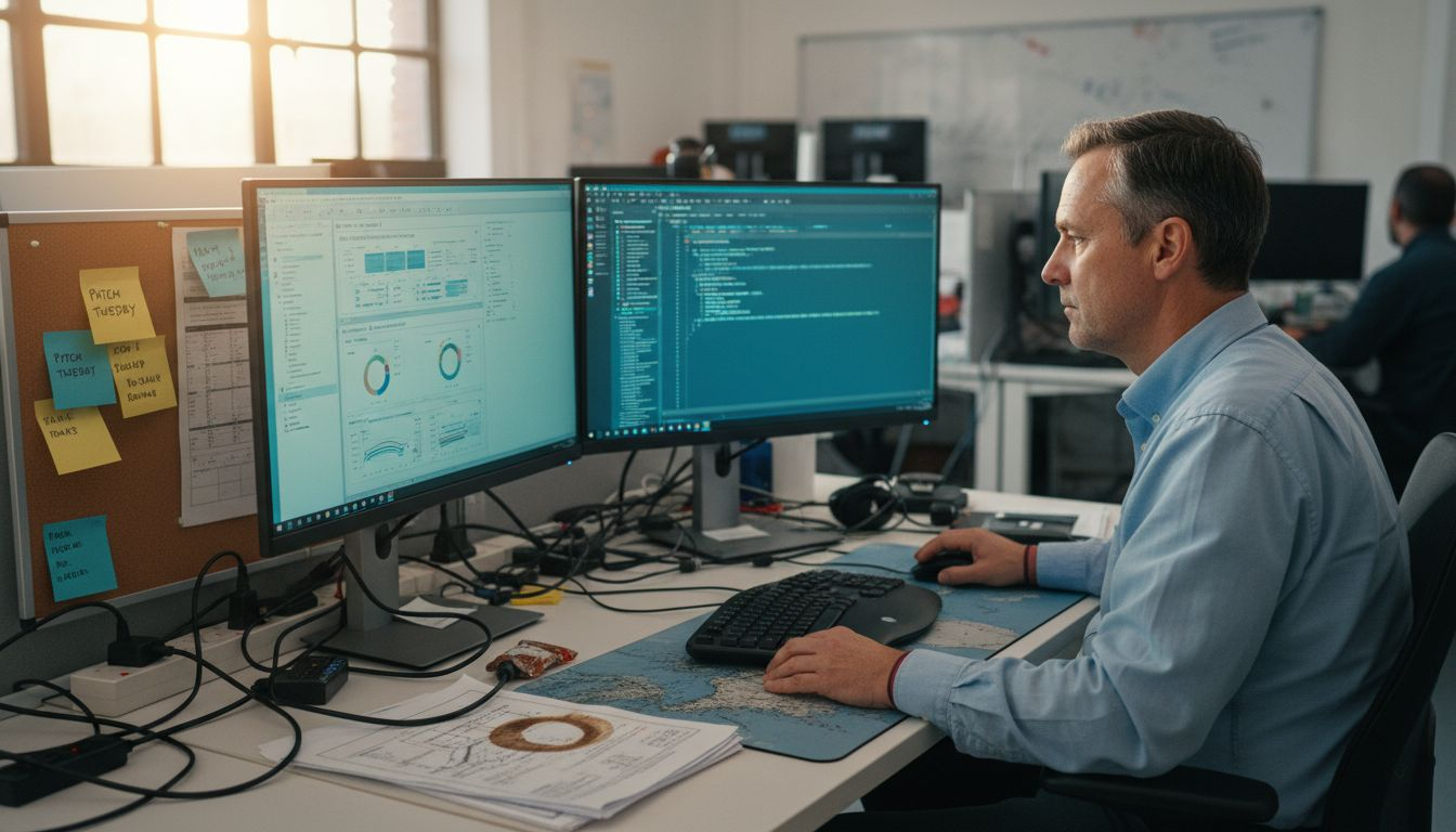 IT manager adjusting cloud virtualization dashboard