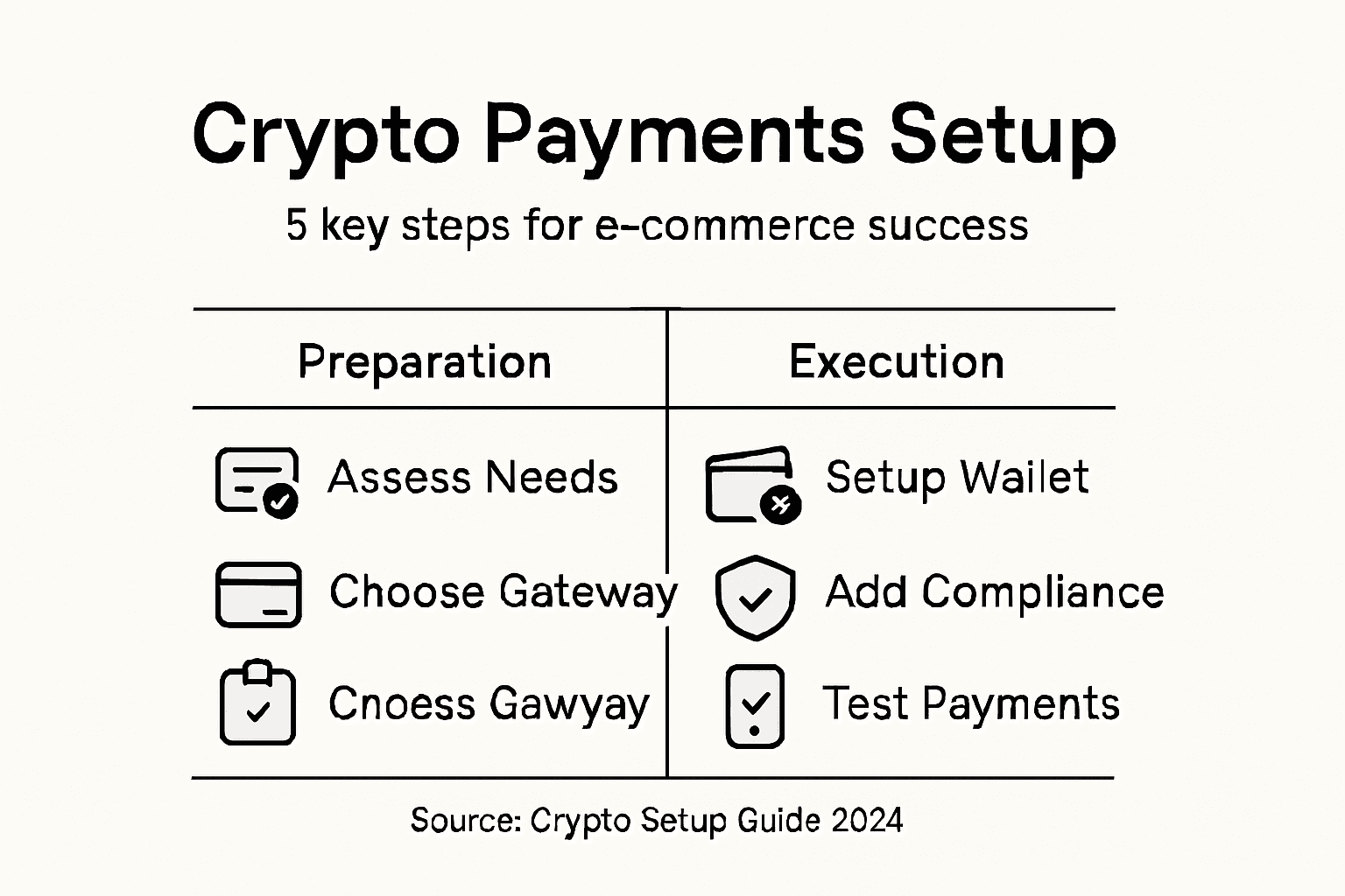Infographic of key crypto payment setup steps