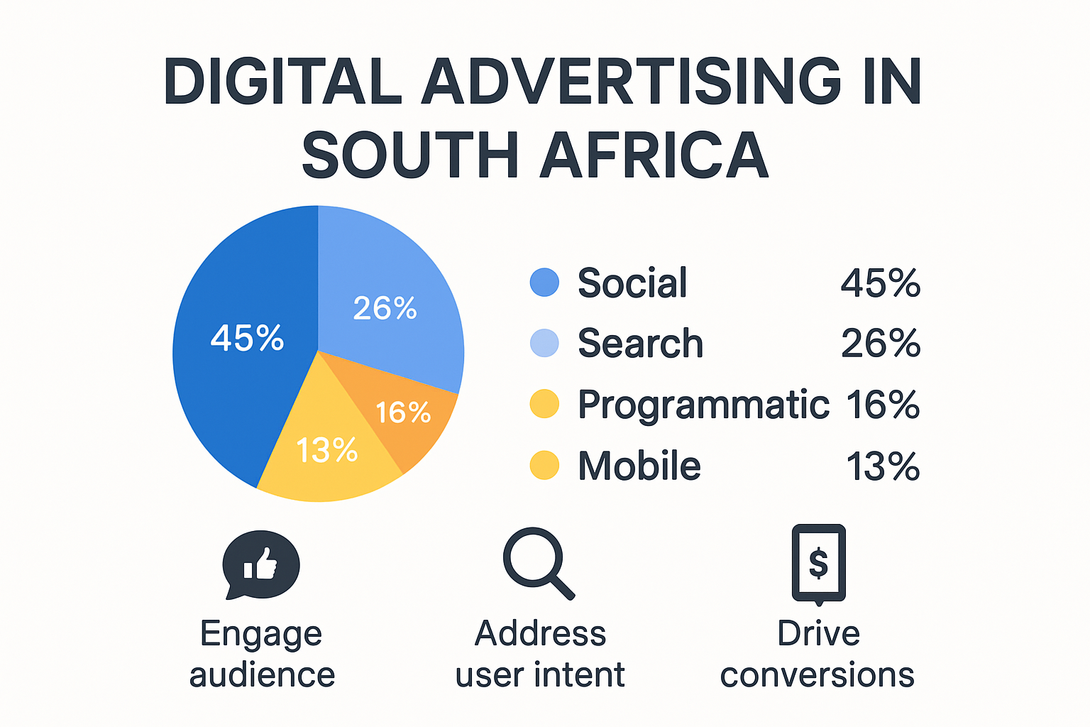 Infographic of digital advertising channels and market share in South Africa