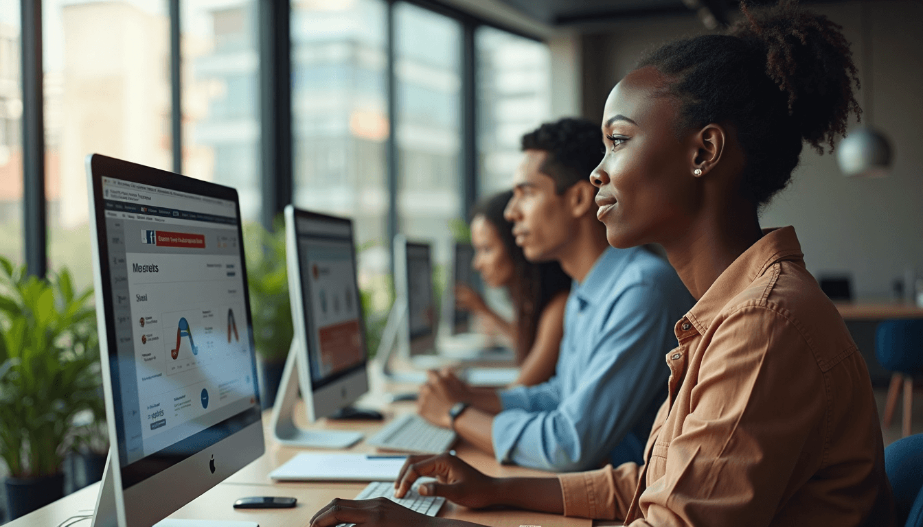 Team working on digital marketing strategy in office