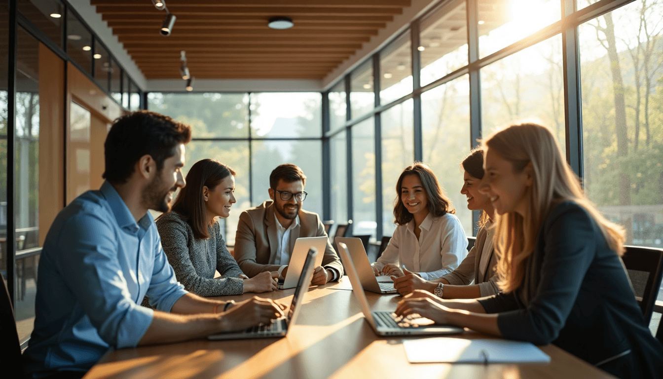 Modern team collaborating in a sunlit office