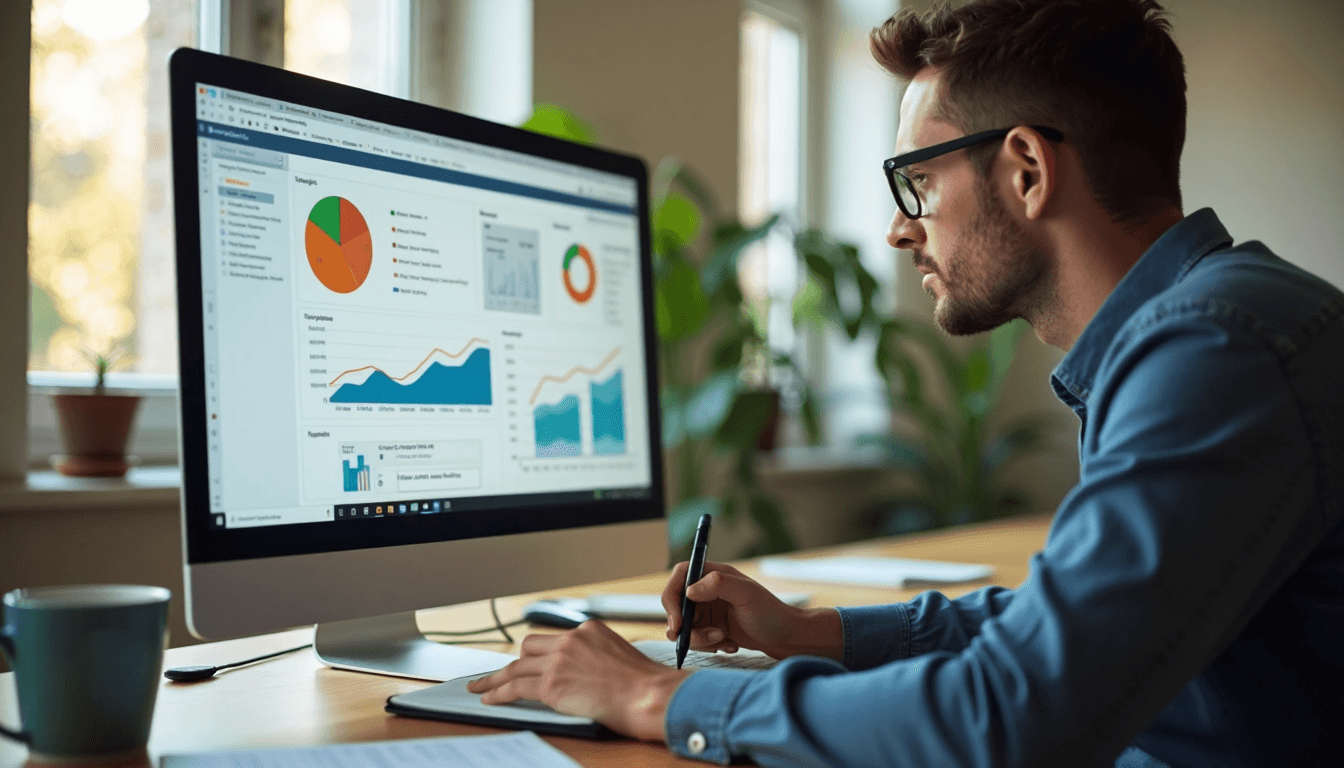 Marketer researching and planning with analytics