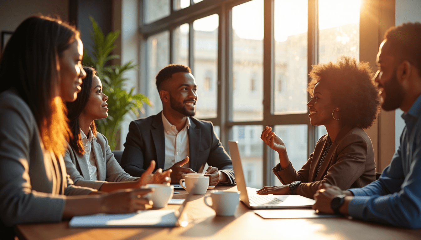 South African entrepreneurs collaborating in bright office