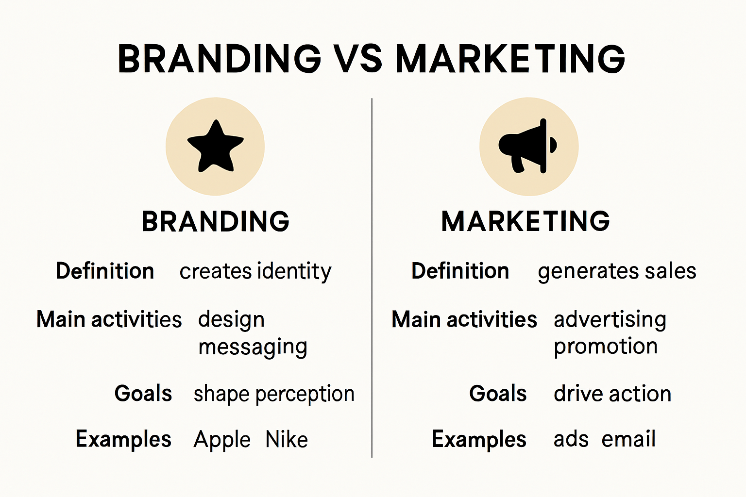 Infographic comparing branding and marketing differences and overlap