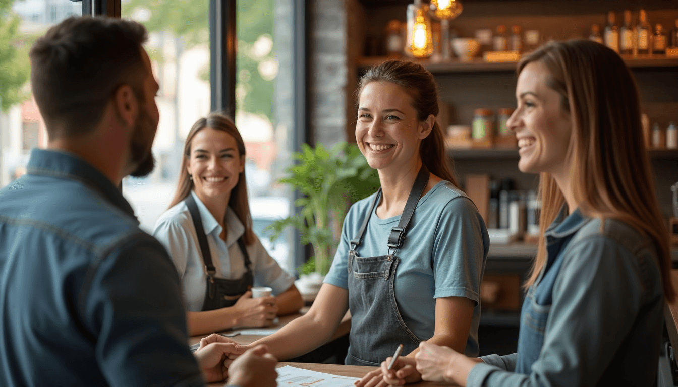 Staff engaging with customers at local business