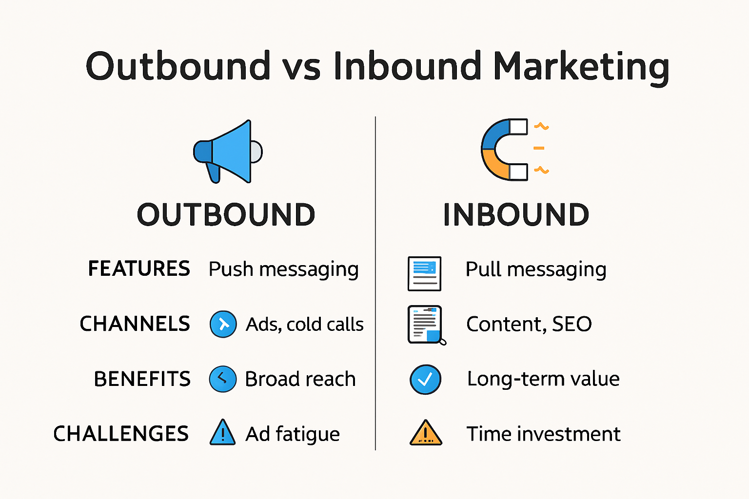 Comparison infographic of outbound vs inbound marketing approaches.