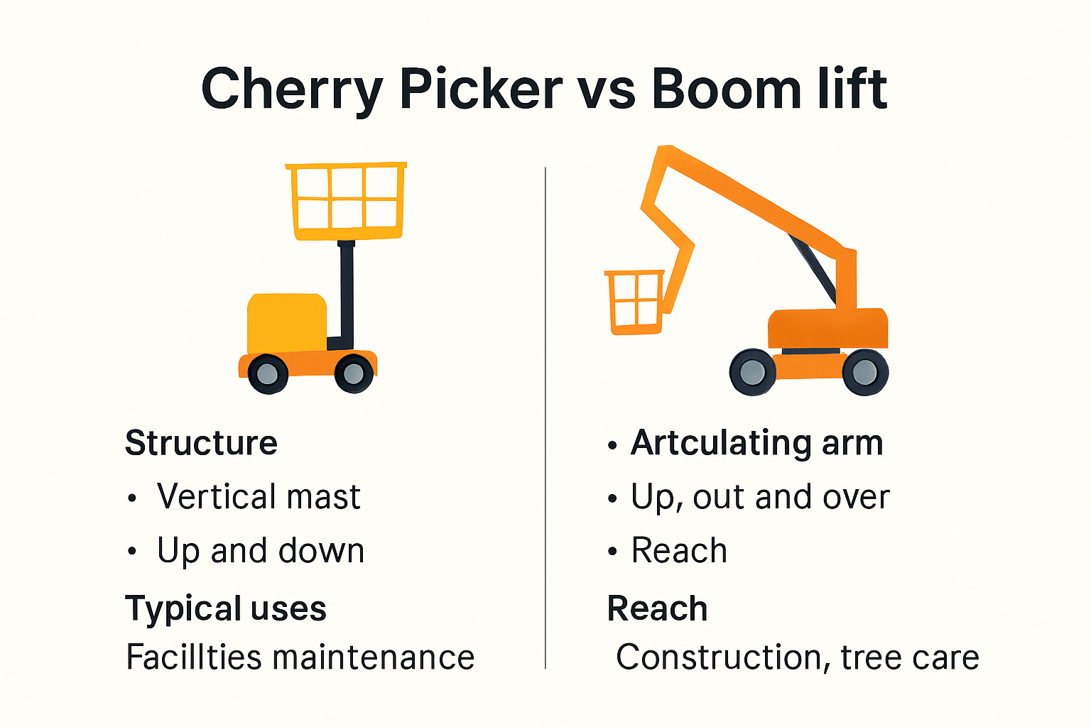 Comparison infographic: cherry picker vs boom lift differences