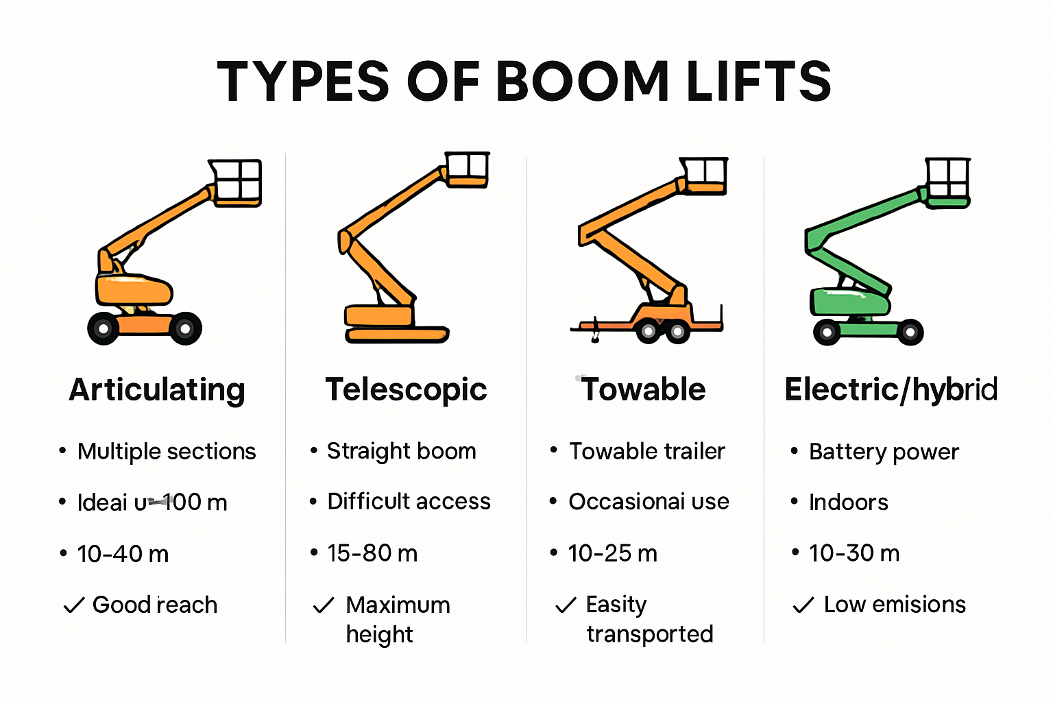 Infographic comparing main types of boom lifts