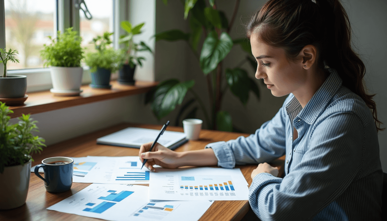 Business owner analyzing SWOT at desk