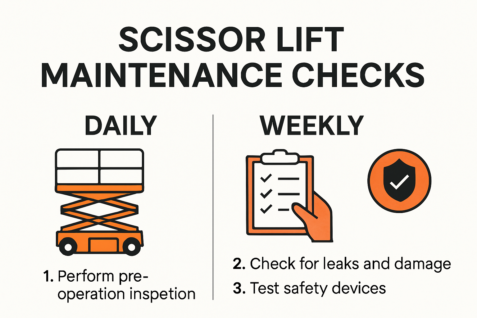 Infographic of scissor lift maintenance checklist steps