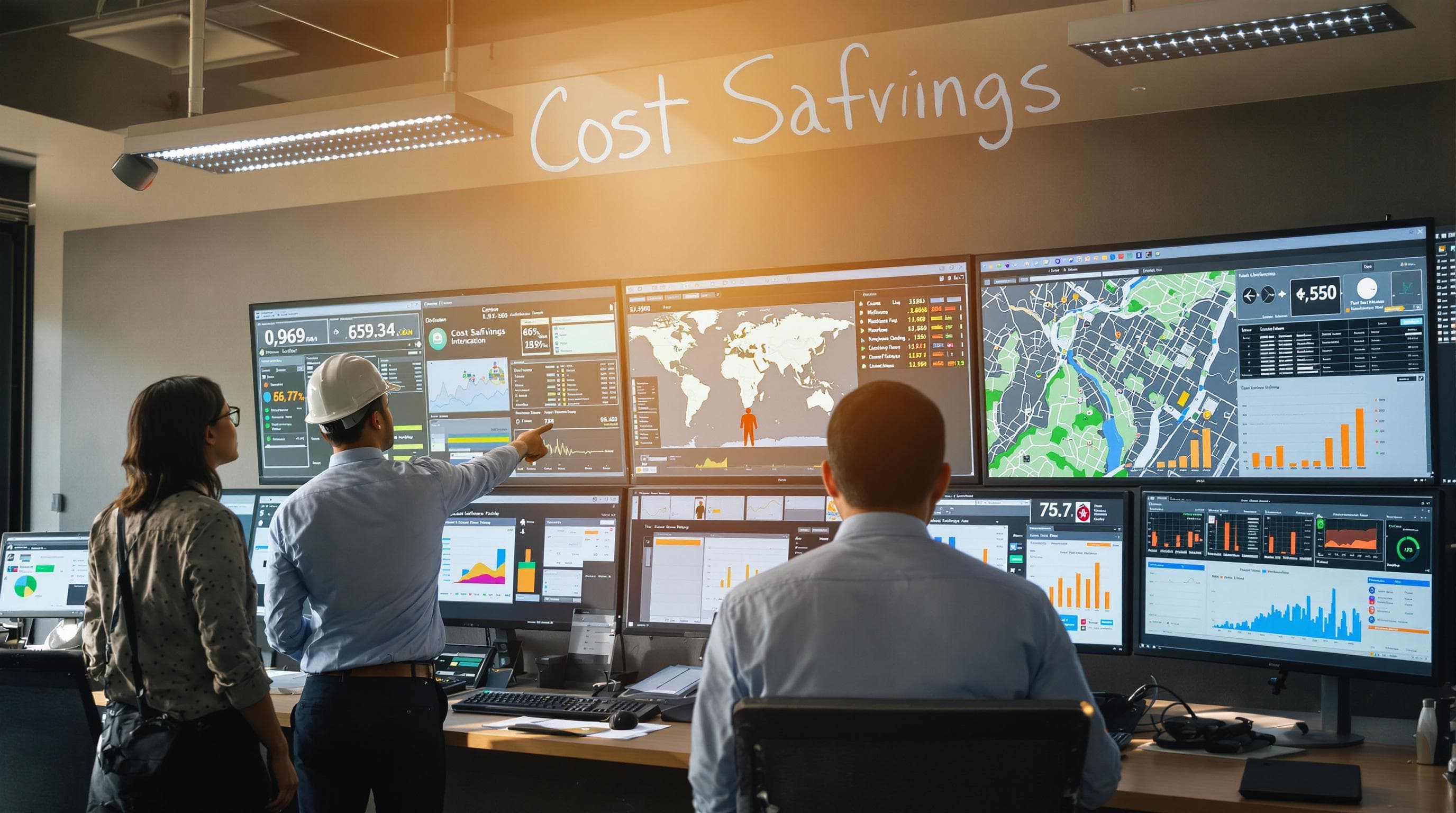 Operations manager monitors construction fleet tracking for cost efficiency