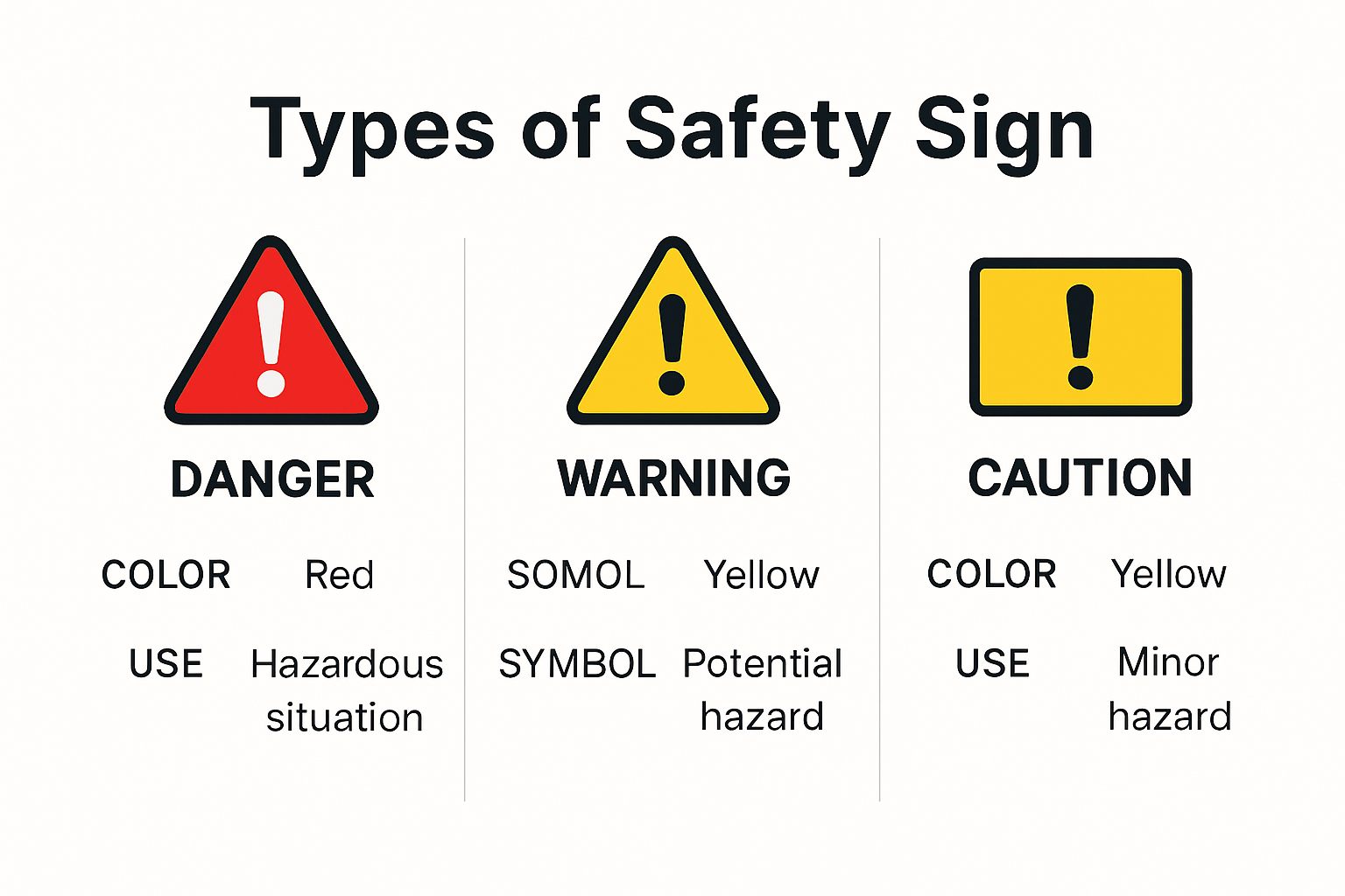 Infographic of safety sign classifications and requirements