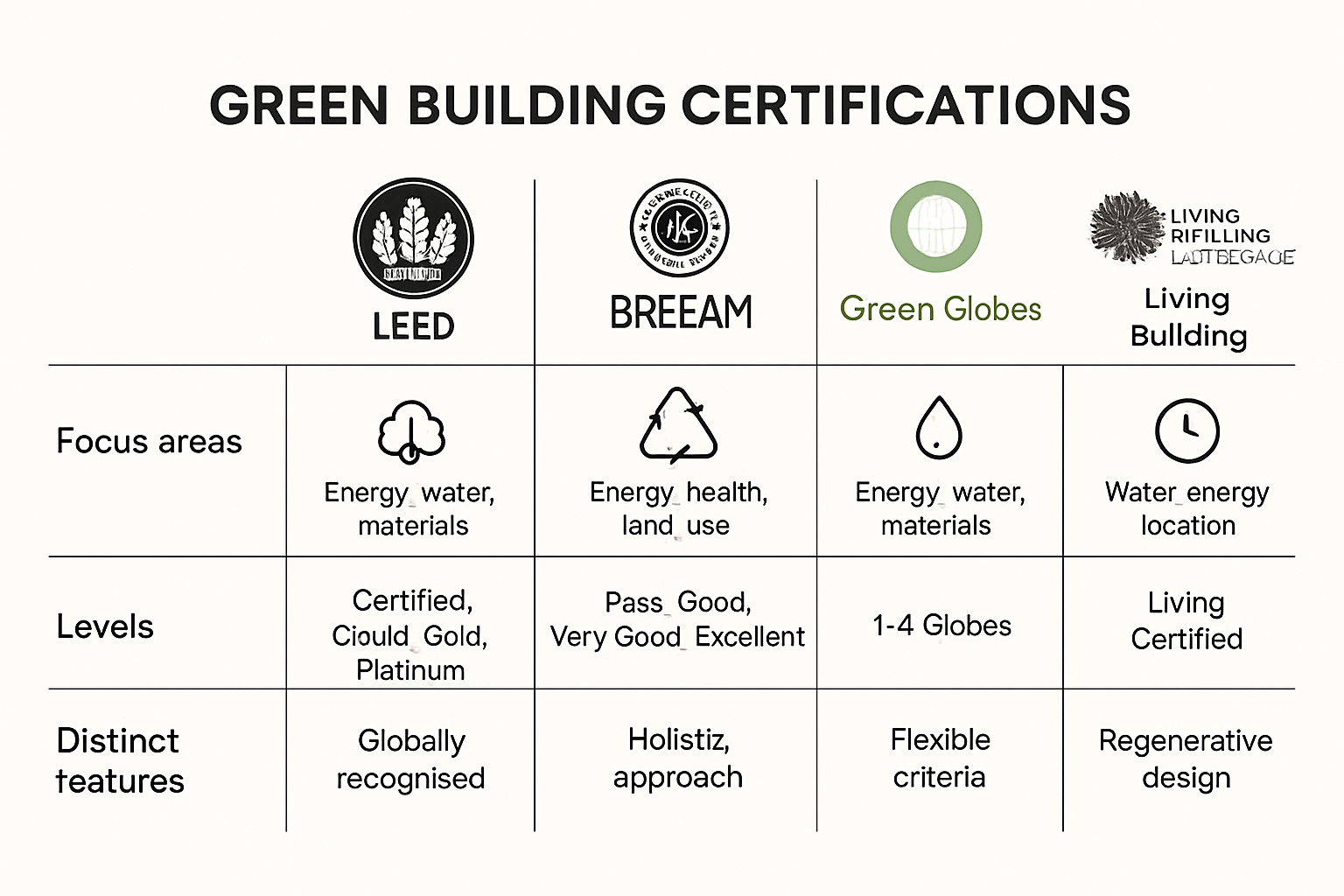 Comparison chart of major green building certifications