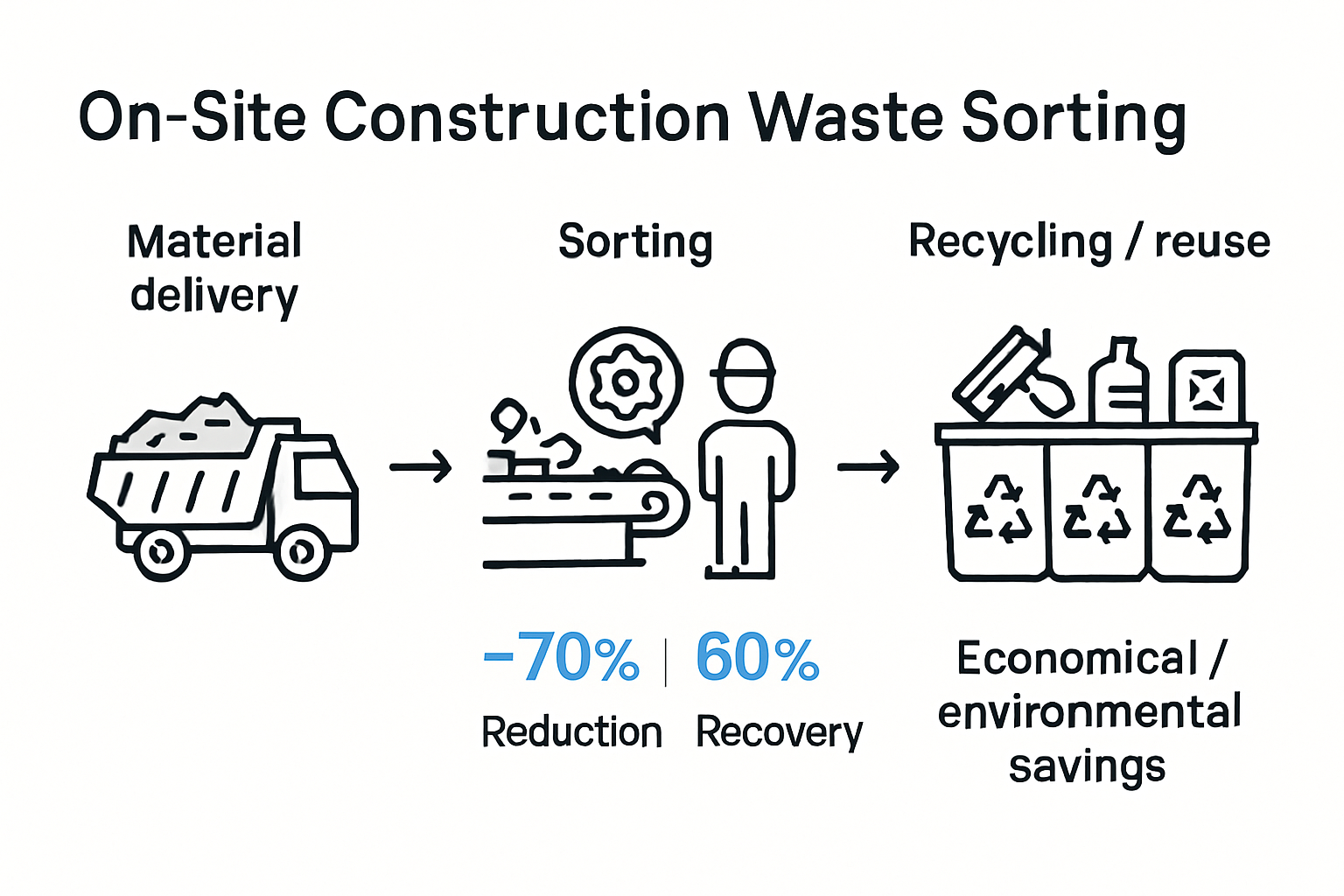 Infographic shows steps of sorting and recycling construction waste