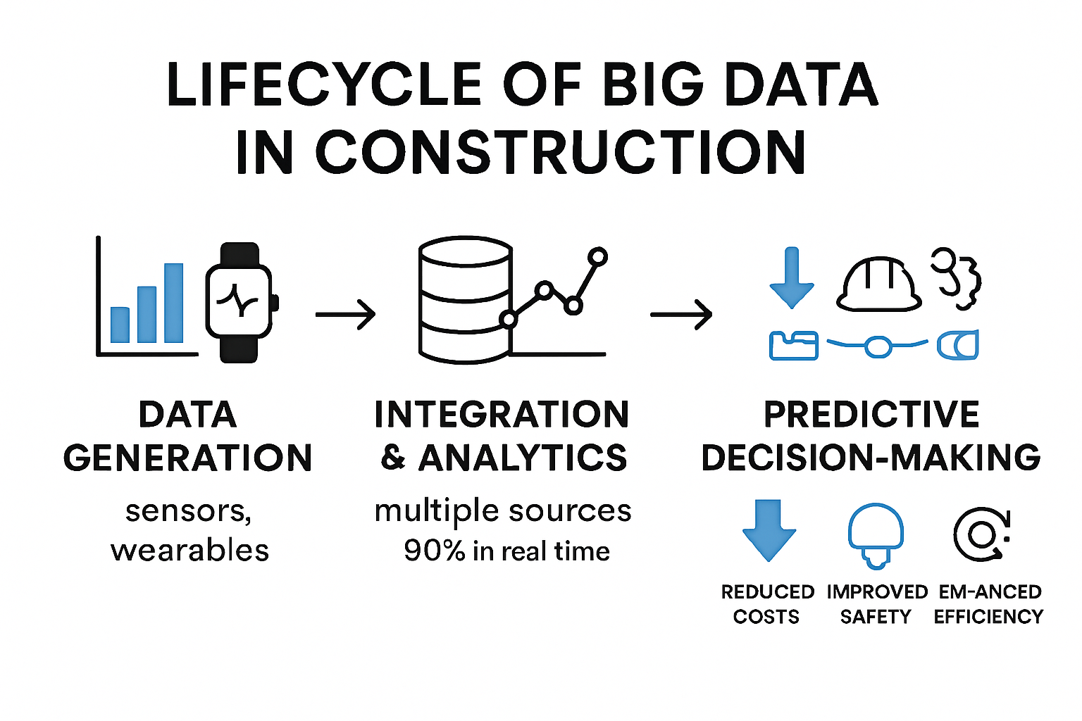 Infographic showing big data flow and benefits in construction