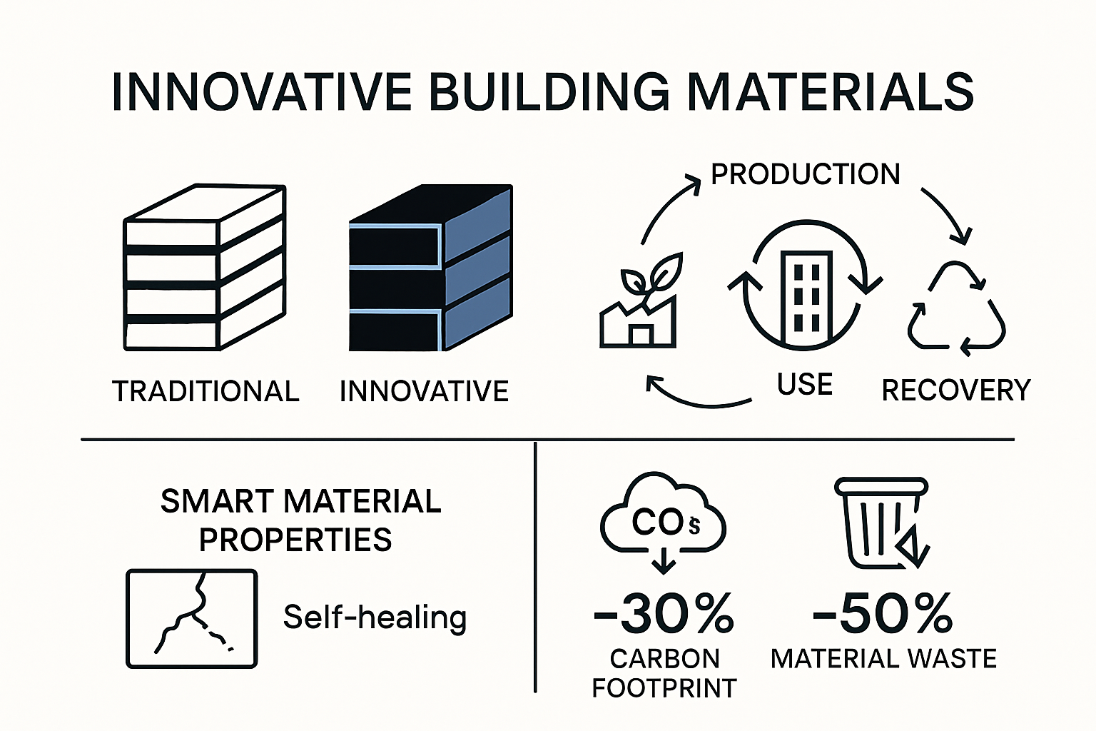 Infographic showing lifecycle and benefits of advanced building materials