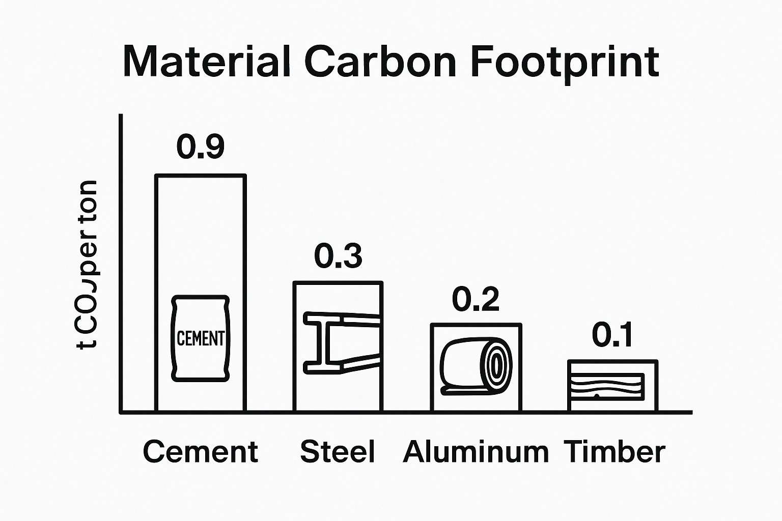 Infographic comparing carbon emissions by building material