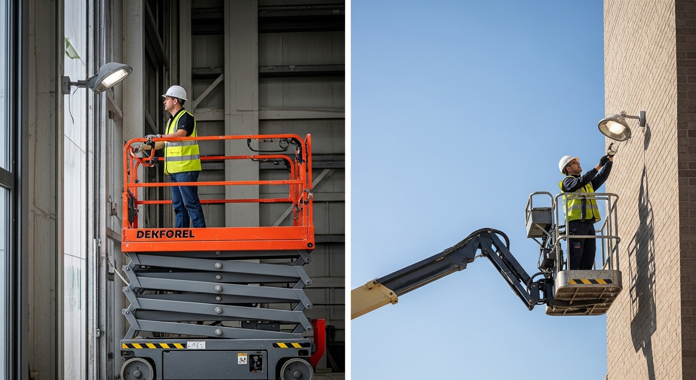 scissor lift, cherry picker, construction site
