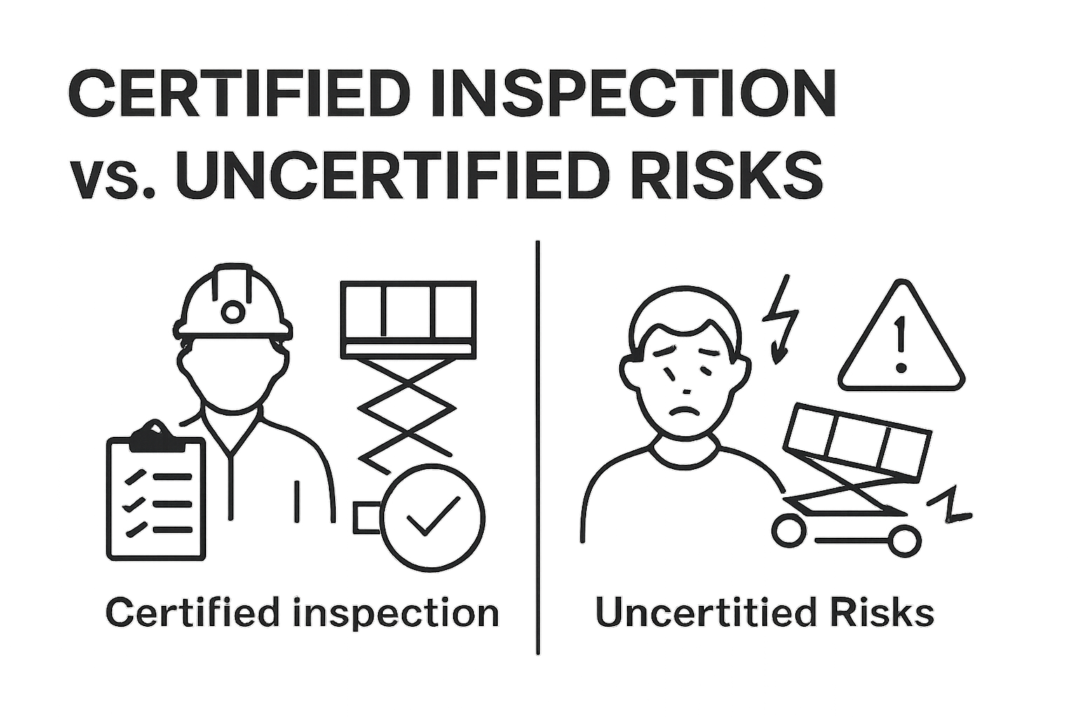 Certified vs. uncertified aerial lift inspection comparison infographic