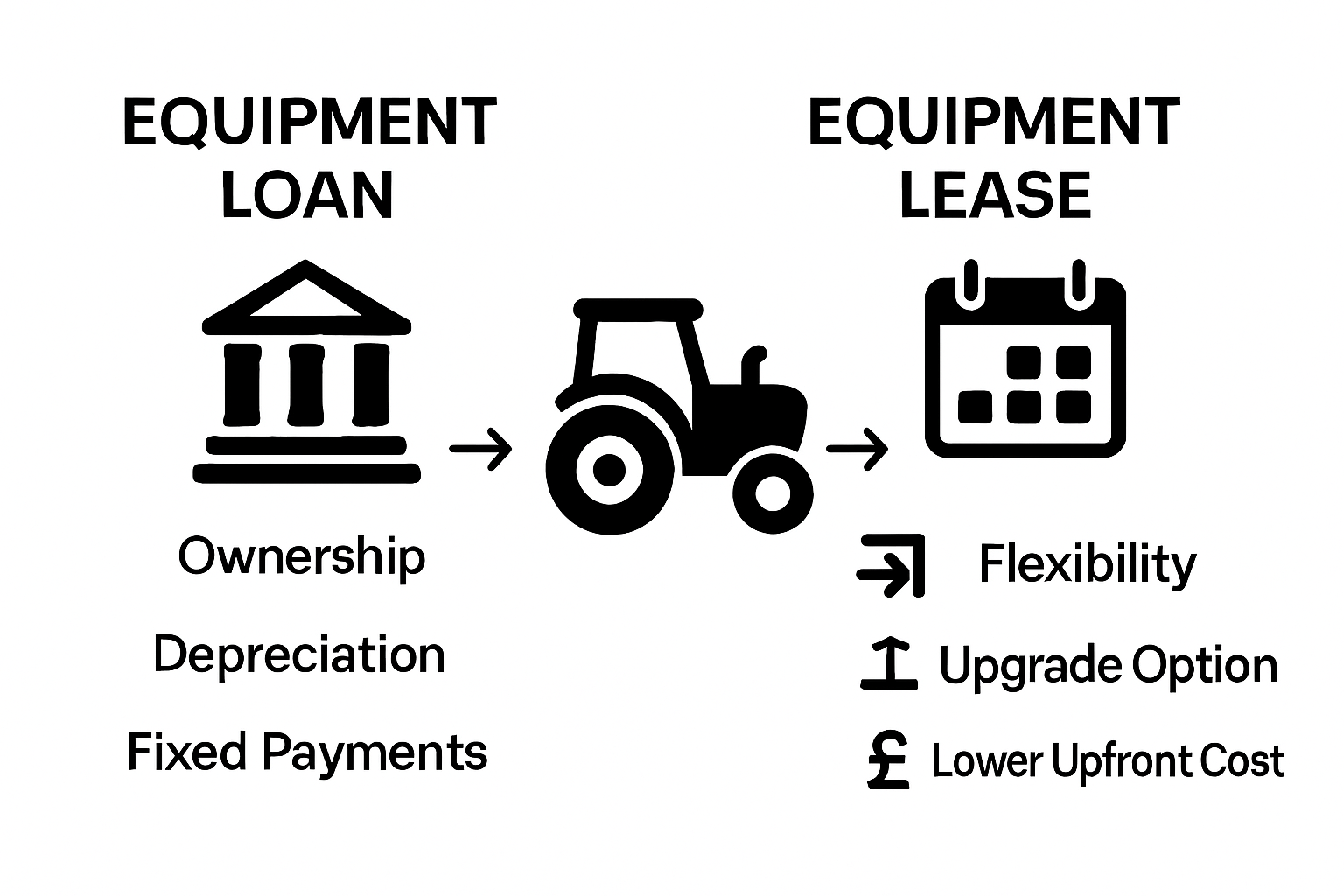 Infographic comparing equipment loans vs. equipment leases